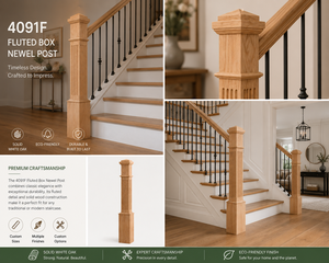 Poteau de balustrade d'escalier en chêne massif blanc, directement de l'usine - Série 4091F, design cannelé - Product Image 3