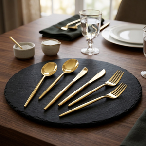 Couverts en acier inoxydable de style luxueux pour hôtels et restaurants, ensemble de vaisselle minimaliste en or - Product Image 2
