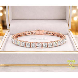 Pulsera de tenis de lujo con piedras cuadradas, engaste en tono oro rosa, patrón de eslabones refinado, joyería para minoristas e importadores - Product Image 3