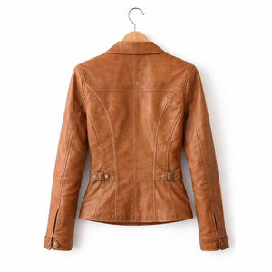 WARPRO INDUSTRY <b>Women's</b> <b>Brown</b> PU Leather Windproof Breathable Casual Winter Moto <b>Jacket</b> Full Sleeve Zipper Closure Mandarin - Product Image 5