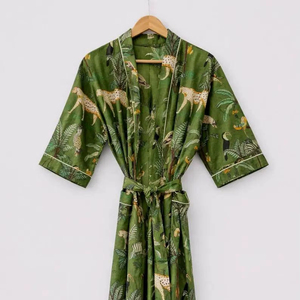 Peignoir Kimono Matelassé en Coton Imprimé à la Main Motifs Animaux Indiens pour Femme, Robe de Nuit, Peignoir Long, Vêtement Ethnique - Product Image 1