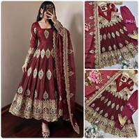 Costume Anarkali pour femmes indiennes et pakistanaises, longueur standard, pour occasions spéciales, avec dupatta brodée, séchage rapide, toutes saisons