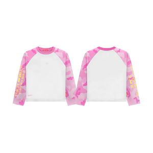 180 GSM Premium Cotton <b>Polyester</b> Long Sleeve Raglan T <b>Shirt</b> Pink Camo Sleeve Panels Custom Screen Printed Logo <b>100</b>% cotton - Product Image 1