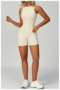 Women Solid Color Backless <b>Yoga</b> <b>Bodysuit</b> High Waist Seamless Racerback Gym Fitness Wear Short Sleeveless One Piece Spandex - Product Image 2