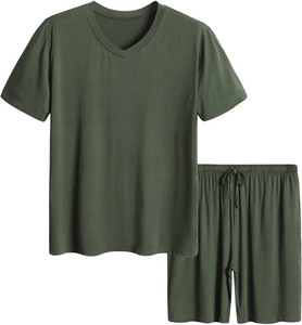 Ensemble de pyjama en coton pour homme, t-shirt à manches courtes avec poche et short à cordon de serrage, vêtements de nuit décontractés respirants pour l'été - Product Image 6