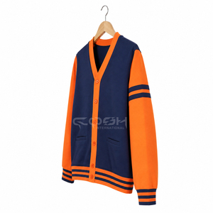 คอช อินเตอร์เนชั่นแนล ซิสเตอร์ฮู้ด เนวี ออเรนจ์เสื้อคาร์ดิแกนถักคอวีแขนยาวสีตัดกันสไตล์ลำลองแขนยาวเต็มตัว - Product Image 3
