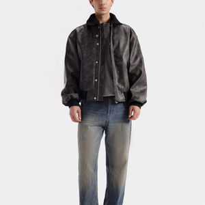 Blouson en cuir de motard avec poches zippées, blouson bomber en cuir coupe oversize, blouson moto en cuir de mouton souple - Product Image 1