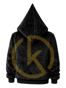 Unisex Custom Printed Solid Loose Fit <b>Fur</b> Fleece Zip-Up <b>Hoodie</b> Thermal Long Sleeve Outdoor Tactical Warm Fuzzy 100% Polyester - Product Image 5