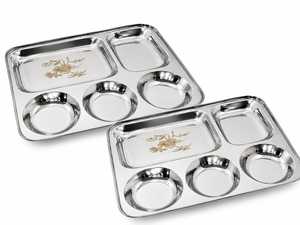 Assiette de service rectangulaire en acier inoxydable de haute qualité à 5 compartiments, de qualité alimentaire, réutilisable, pour usage mondial - Product Image 5