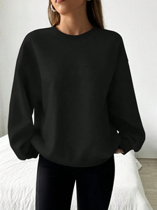 Sudadera informal de manga larga holgada de color liso para mujer, talla grande - Product Image 4
