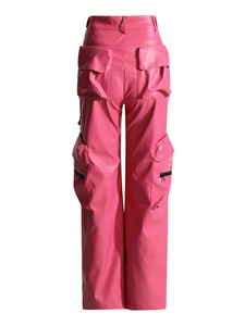 Casual Streetwear Style Winter Women Leather <b>Cargo</b> <b>Pants</b> Multi Pockets Zip Closure Custom Fit OEM <b>Waterproof</b> & Breathable - Product Image 2