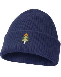 หมวกบีนนี่ถักลายริบสีน้ำเงินกรมท่าแบบกำหนดเอง พร้อมโลโก้ต้นไม้ปัก  สำหรับฤดูหนาว อุ่นสบาย ผลิตจากอะคริลิกนุ่ม  รับผลิตตามสั่ง OEM หมวกแบบ Unisex - Product Image 1