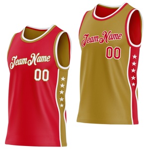 Camiseta de Baloncesto Reversible Personalizada, Roja y Dorada, de Malla, con Nombre del Equipo Sublimado, Talla 00, Unisex para Adultos - Product Image 1