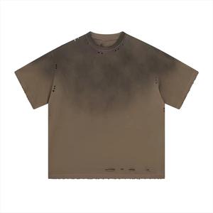 Custom 100% Cotton 230-300GSM Oversized <b>Tshirts</b> Men's Vintage Distressed Acid Wash Solid Pattern Casual Printed Tees T Shirts - Product Image 1