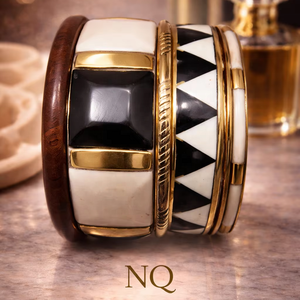 Premium Black Gold <b>Bangle</b> <b>Set</b> – Resin & Alloy Stack Bracelets with Rhinestones for Women, Trendy Fashion Jewelry Wholesale - Product Image 1