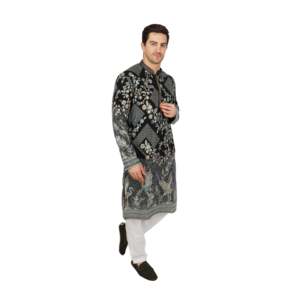 <b>Men's</b> Festive Embroidered <b>Kurta</b> Set with Patchwork & Floral Design-Georgette Designer Wear - Product Image 4