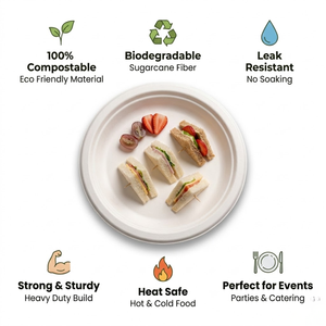 Platos Redondos Compostables de Bagazo de 6 Pulgadas de Primera Calidad |   Platos Biodegradables de Caña de Azúcar, Ecológicos y Desechables para Fiestas y Catering - Product Image 5