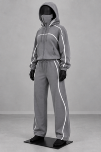 Ensemble de survêtement personnalisé pour homme, hiver, gris, avec sweat à capuche intégral zippé et masque intégré, pantalon de jogging, vêtements de sport, vente en gros - Product Image 2