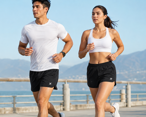 Shorts de sport unisexes X Sports City, noir uni, taille élastique, séchage rapide, avec poches, longueur mi-cuisse, tissu tricoté, fabriqué au Pakistan - Product Image 3