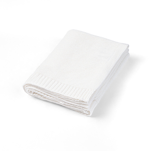 White Knitted Cotton <b>Throw</b> Baby <b>Blanket</b> Solid Color Rectangle Eco-Friendly Customizable Home Use Four Seasons Cute Style - Product Image 1
