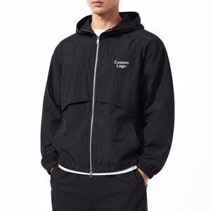 Veste coupe-vent à capuche en nylon enduit noir pour homme, légère, imperméable, streetwear, voyage en plein air, mode décontractée pour homme - Product Image 1