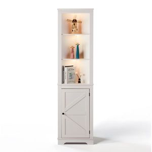 Mobiletto da Soggiorno FCH con Striscia LED, a L, 3 Ripiani, Porta Singola, Base Curva Frontale a Doppia Z, 46*30*180cm - Product Image 4