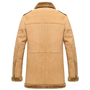 Men Leather Coat Men Genuine Sheepskin High Quality Sherpa Shearling Faux <b>Fur</b> Lined Long Waterproof Warm Aviator Uniform - Product Image 2