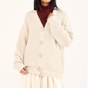 Custom Women's Chic <b>Beige</b> Knitted V-Neck <b>Cardigan</b> with Gold Buttons Luxurious Soft Knit <b>Cardigan</b> Custom Logo Women <b>Cardigan</b> - Product Image 1