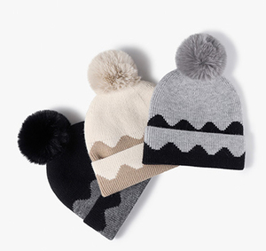Geometric Pattern <b>Beanie</b> Hat <b>with</b> <b>Pom</b> <b>Pom</b> Unisex Adult Winter Knit Cap 100% Acrylic Soft Warm Casual Style - Product Image 5