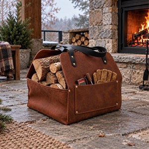 Sac de transport robuste en cuir véritable pour bûches, style vintage, portable, pour foyer, sac de transport pour bois de chauffage, équipement extérieur LLR-0139 - Product Image 4