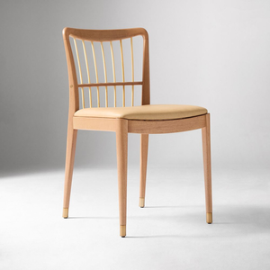 Chaise de salle à manger minimaliste nordique en bois massif, finition naturelle, dossier à tiges, pour mobilier de maison - Product Image 1
