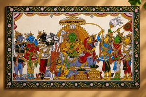 Peinture artisanale Pattachitra du Seigneur Krishna et des Gopis - Origine Odra - Décoration murale pour salon intérieur - Product Image 3