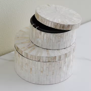 Boîte de rangement de bijoux ronde de luxe moderne avec incrustation de nacre, boîte multifonctionnelle, décoration de table pour la maison, en provenance du Vietnam - Product Image 3