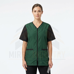 Women's <b>Green</b> Short Sleeve smocks Uniform with Front Pockets Breathable Polyester Top - Product Image 1