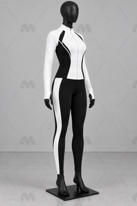 Conjunto Deportivo Unisex de Dos Piezas, Chaqueta Blanca con Cierre, Leggings Negros de Cintura Alta, Tela Satinada, Secado Rápido, Transpirable, con Ribete en Contraste - Product Image 3