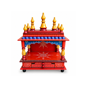 Temple hindou en bois, armoire murale Pooja Mandir, design indien traditionnel, décoration écologique pour mariage, anniversaire, maison ou bureau - Product Image 3