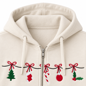 Sudadera con capucha para mujer, con cremallera, forro polar, logo bordado frontal, diseño navideño, oversize, informal, para invierno - Product Image 2