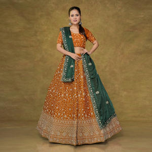 Fendy Silk Embellished Traditional <b>Lehenga</b> Set Zari Craftsmanship | Bridal Wedding Diwali Beach Wear for <b>Women</b> (Floor-Length) - Product Image 3