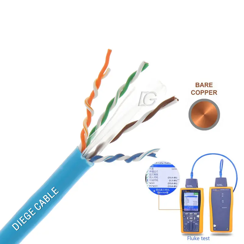 High quality Fluke pass UTP CAT6 Cable Copper 500MHZ 4pairs 23AWG/24AWG Customized utp cable cat5e/cat6 indoor