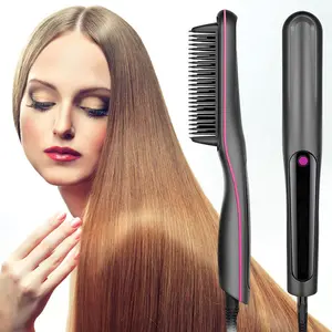 Negative Ion Hot Comb Straightener Electric Hair Straightener Beard Brush Ceramic Coating Hair Straightener Comb