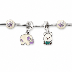 925 Sterling Silver Kids Charm <b>Anklet</b> with Elephant and Bunny Motifs Cubic Zirconia Accents High Polish Animal Style Gift Daily - Product Image 3