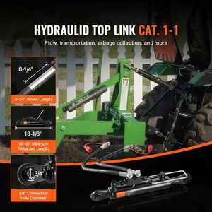 Cilindro Idraulico Cat.1 1 Top Link 8 1/4\"-26 3/8\" con 2 Tubi e Valvola di Non Ritorno G3/8\" - Product Image 3