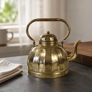 <b>Vintage</b> Brass Tea <b>Kettle</b> With Whistling Feature For Tea Drinking Metal Design Style - Product Image 2