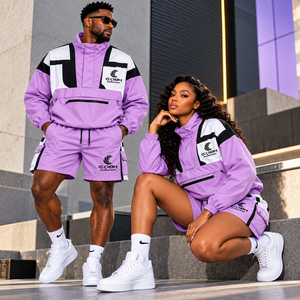 Unisex <b>Tracksuit</b> Set Purple <b>White</b> Color Blocking Quarter-Zip Jacket Shorts Quick Dry Sporty Summer Wear - Product Image 5