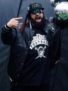 เสื้อแจ็คเก็ต Raiders รุ่นวินเทจ โอ๊คแลนด์ สีดำซาติน แบบ Bomber สำหรับกีฬาฟุตบอล - Product Image 1