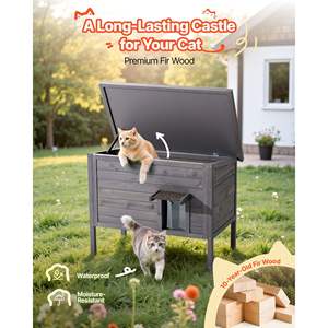 Impermeabile all'aperto Cat House isolamento riscaldato PVC porta apribile asfalto tetto invernale rifugio per 1-3 gattini selvatici 34X21 - Product Image 5