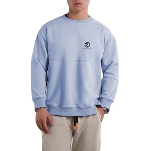 Sweat-shirt uni pour hommes poids lourd lavé à l'acide marque à la mode sweat-shirt personnalisé couleur unie imprimé lavé remuer style col rond - Product Image 1