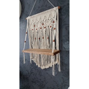 Mango Wood with Cotton Macram wooden <b>wall</b> <b>shelves</b> and <b>floating</b> <b>shelves</b> OEM Custom Wholesale | Aqdus Saleem India - Product Image 2