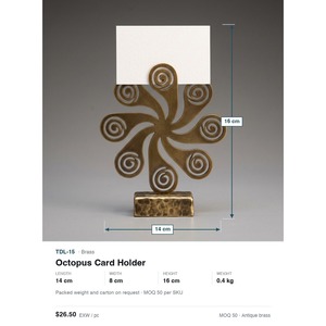 Porta Menús y Tarjetas de Visita de Latón Macizo con Diseño de Pulpo, Hecho a Mano - Decoración de Mesa de Metal Antiguo - Product Image 4