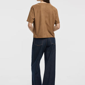 T-shirt en tricot marron surdimensionné à manches courtes, col rond, vêtement décontracté pour homme, couleur unie, coupe classique - Product Image 2